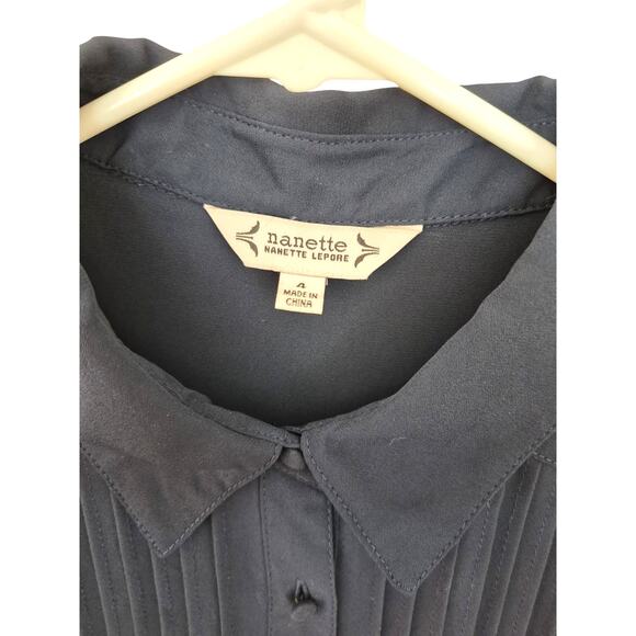 Nanette Lepore Dress Sz 4 Navy Blue 3/4 Sleeve Modest  Fit Flare Tux Front - Picture 3 of 7